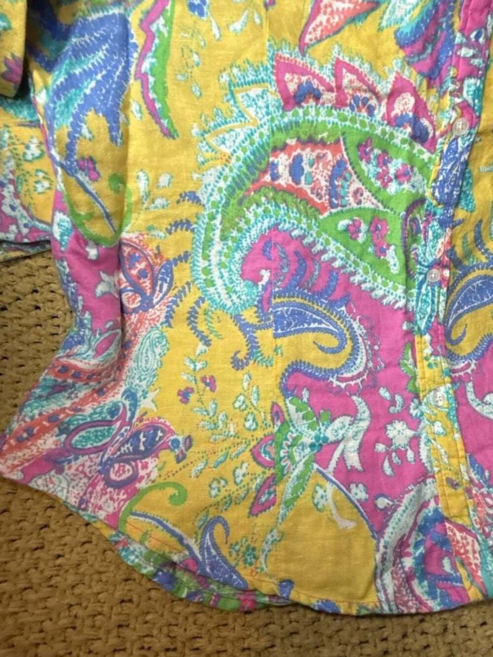 Chaps Classics Women's XL Button Down Shirt Multi-Color Paisley Linen Blend - Picture 5 of 8